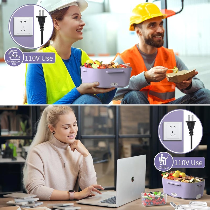 Vingud Electric Lunch Box for Adults, Heated Lunch Box Food Warmer, 80W Portable Heating Lunchbox for Women/Work/Car/Truck, 12/24/110V Lonchera Eléctrica Portátil Christmas White Elephant Gifts,Violet - Image 2